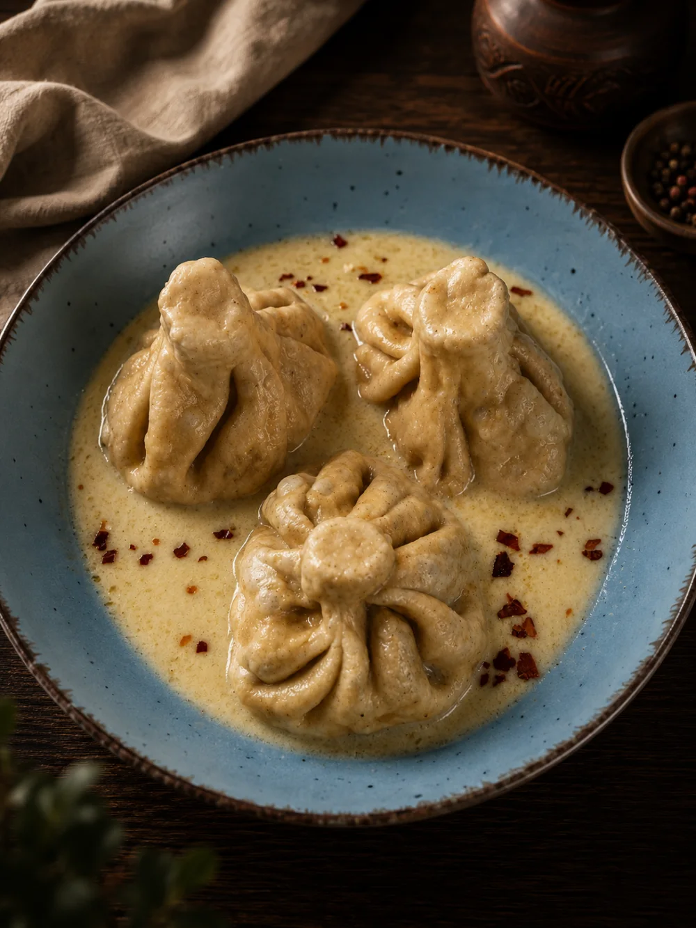 Khinkali in Knoblauchsauce – georgisches Gericht